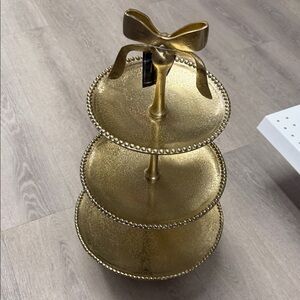 Elegant Gold Tiered Tray with Bow Accent